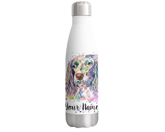 Vixar Spaniel Personalised Custom Bottle with your Text/name Springer dog pet animal watercolour Bottle Double Wall Insulated Stainless Steel Sport Drinks 500ml