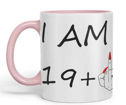 Vixar I am 19 + 1 Woman Hand Ceramic 330 ml, 11oz Coloured Mug Cup Gift Coffee Tea Happy Birthday Turning 20 Years Old as a Joke Celebration 20th Birthday Gift idea