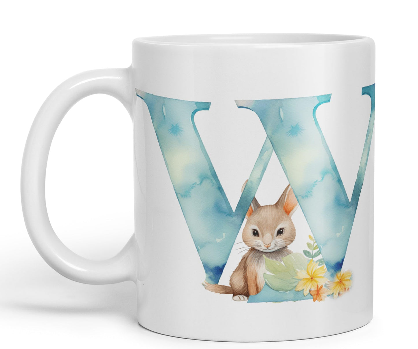 Letter W mug, Animals Alphabet Letter W Monogram animal for kids Ceramic Coloured Mug Cup for Tea Coffee Hot brew 330ml 11Oz Gift