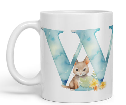 Letter W mug, Animals Alphabet Letter W Monogram animal for kids Ceramic Coloured Mug Cup for Tea Coffee Hot brew 330ml 11Oz Gift