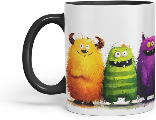 Vixar Funny Colourful Monsters Design – Coloured Ceramic Mug Cup Gift, 11oz (Black)