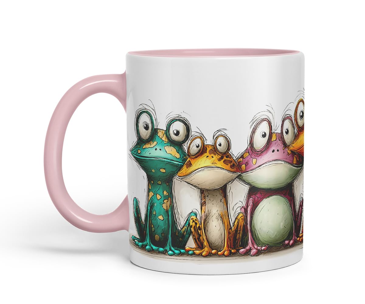 Vixar Funny Colourful Frog Friends Design – Cute raptile Character Mug for Animals Lovers, Coloured Mug Cup Gift, 11oz (Black)