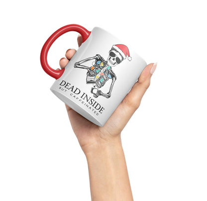 Dead Inside but Coffeinated Christmas Skull Sarcastic Joke Ceramic Coloured Mug Cup for Tea Coffee Hot Brew 330ml 11Oz