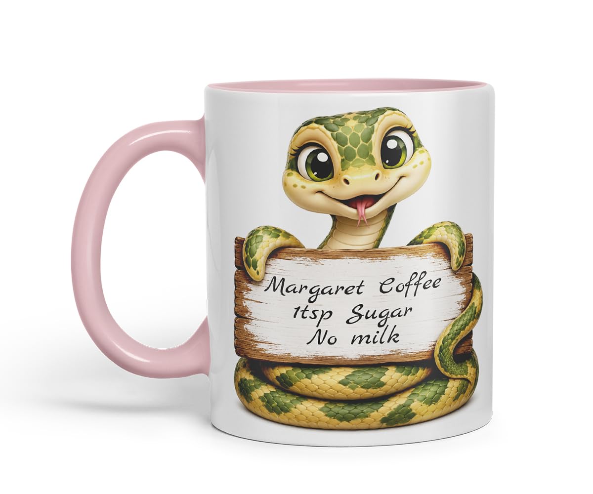 Vixar Personalised Snake Mug with Name or Custom Message – Cute Animal Coloured Ceramic Mug Cup Gift, 11oz (Black)