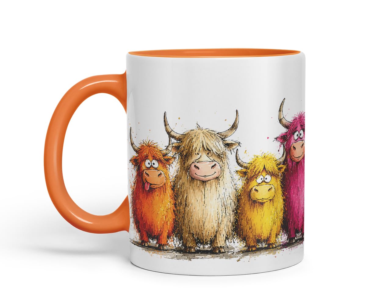 Vixar Funny Highland Cow Mug – Cute Scottish Cow Animal Coloured Ceramic Mug Cup Gift, 11oz (Black)