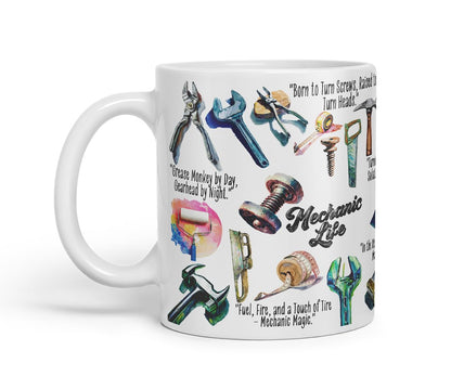 Vixar Mechanic Life Tools Mug – Coloured Ceramic Mug Cup Gift, 11oz (Black)