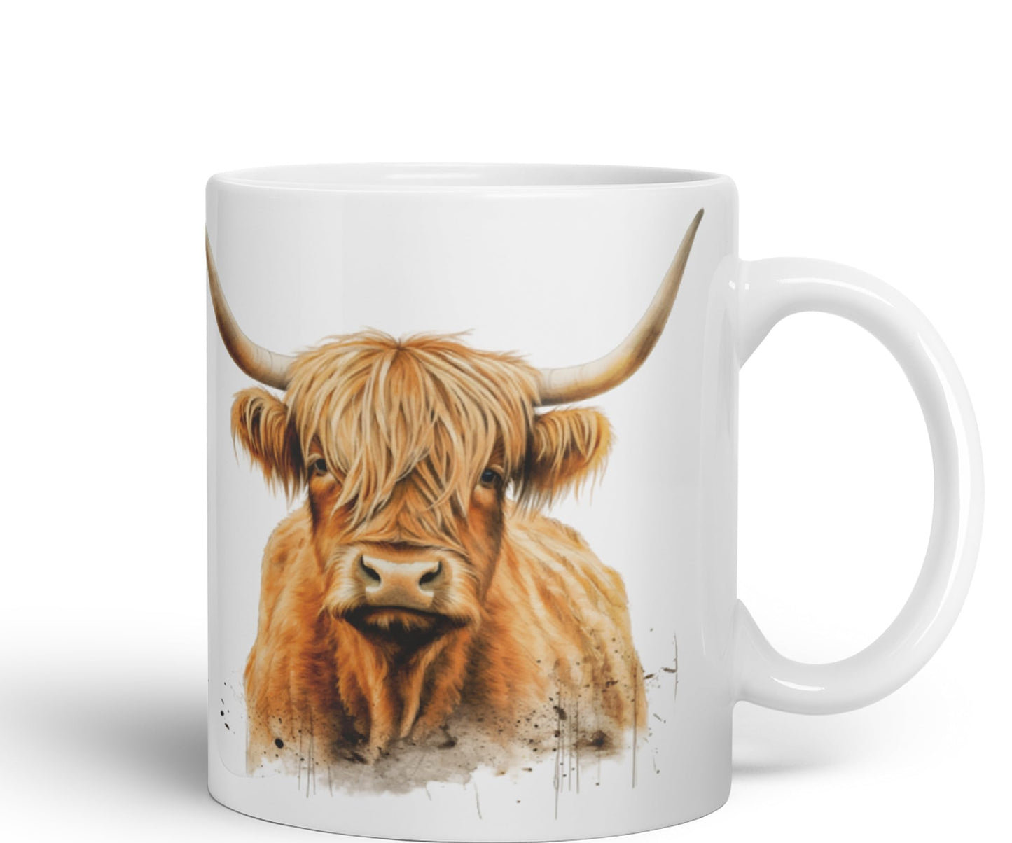 Vixar Highland Cow Scottish Farm Animals Watercolour Art Coloured 330 ml Mug Cup Gift Birthday Work Office Tea Coffee (hc5)