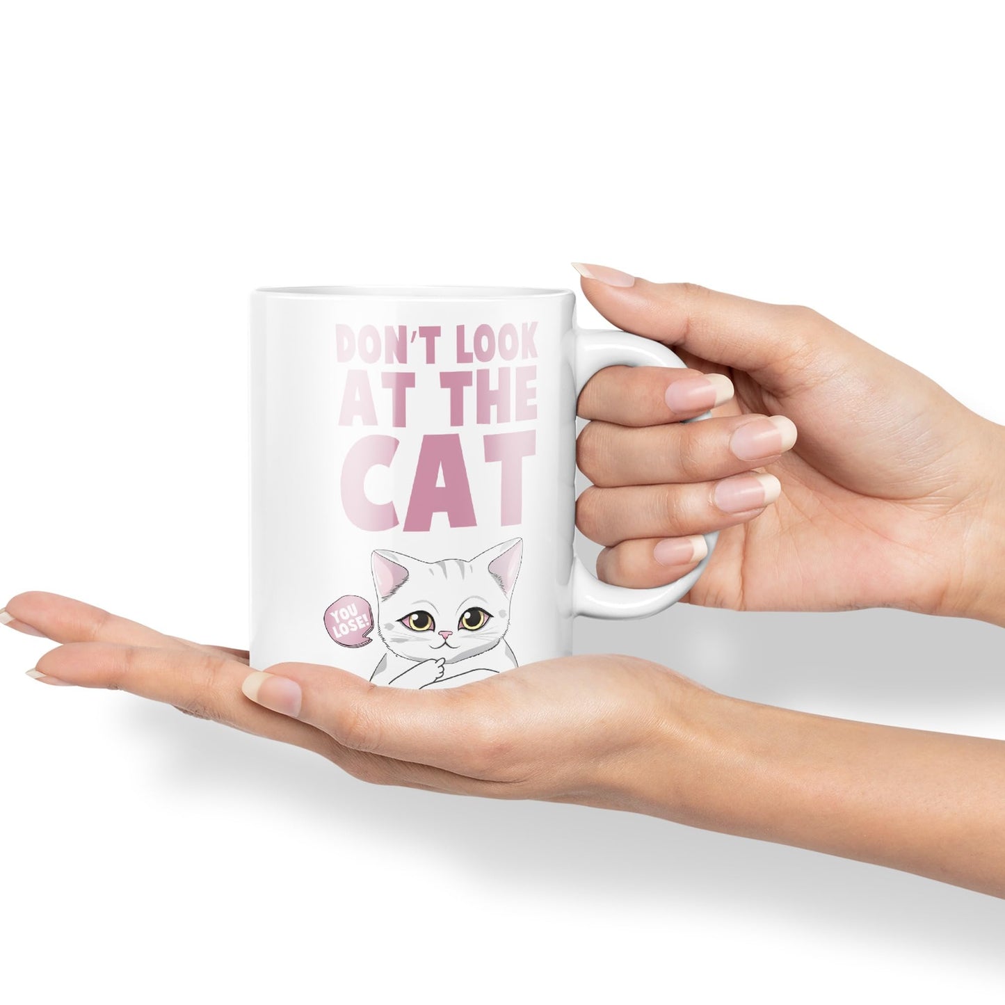 Vixar Don't Look at The Cat You Lose! Sarcastic Joke Ceramic Coloured Mug Cup for Tea Coffee Hot Brew 330ml 11oz