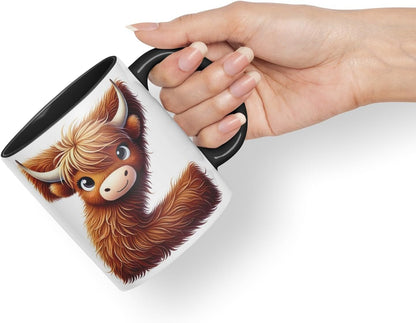 Highland Cow Alphabet Monogram Coloured Ceramic Cup Mug Letter Z Rustic Farmhouse Animal Letter Gift V2 11oz (Black)