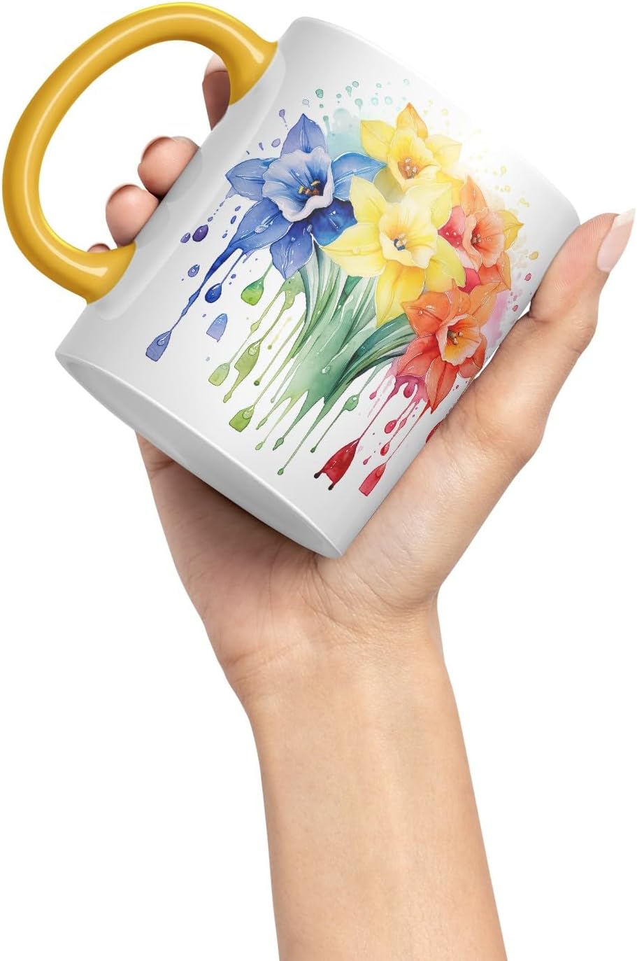 Vixar Daffodil Spring Flower Mug Coloured Ceramic Mug Cup Gift, 11oz (Gold Yellow)