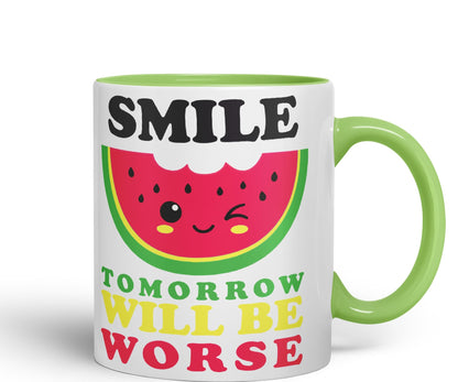 Vixar Smile Tomorrow Will be Worse Joke Ceramic Coloured Mug Cup Gift Tea Coffee Christmas Office Home Work