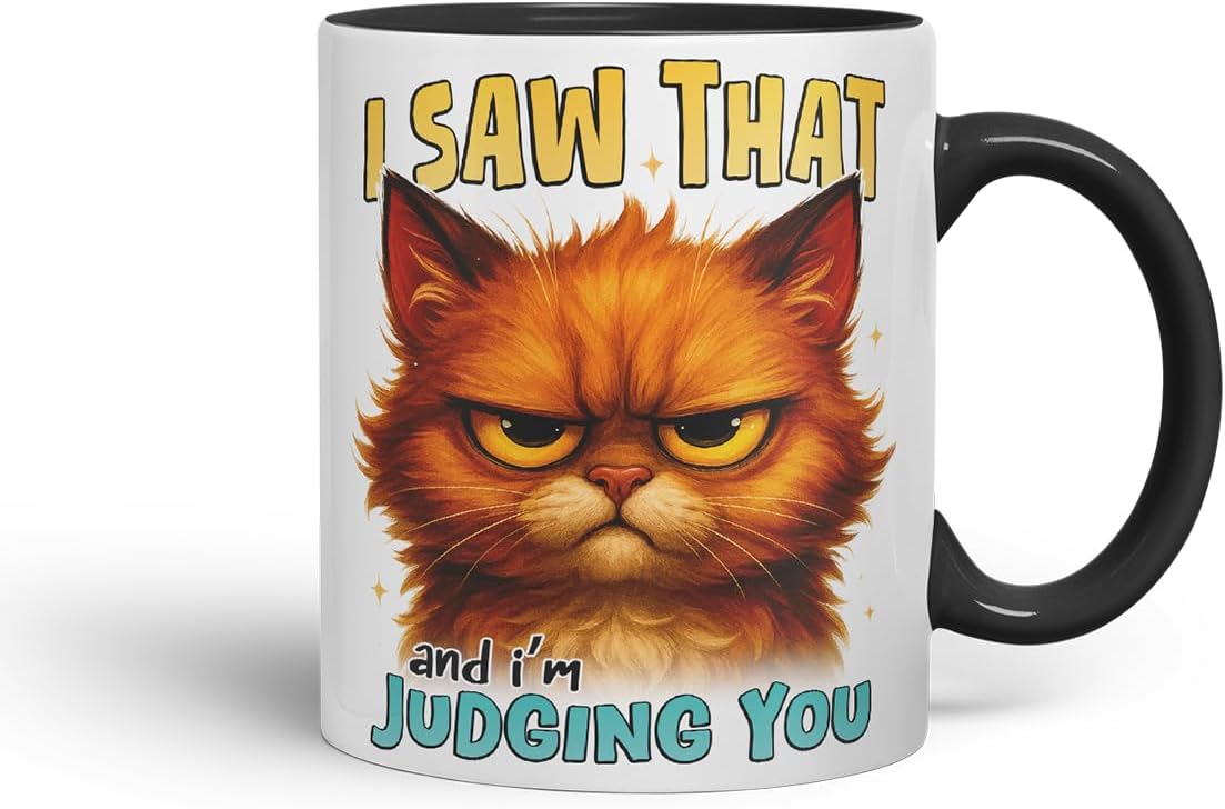 Vixar I Saw that and I'm Judging You Funny Cat Mug – Coloured Ceramic Mug Cup Gift, 11oz (Black)
