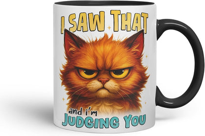 Vixar I Saw that and I'm Judging You Funny Cat Mug – Coloured Ceramic Mug Cup Gift, 11oz (Black)
