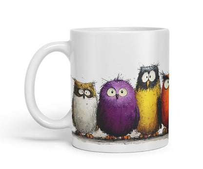 Vixar Funny Colourful Owl Friends Design – Cute Bird Character Mug for Animals Lovers, Coloured Mug Cup Gift, 11oz (Black)
