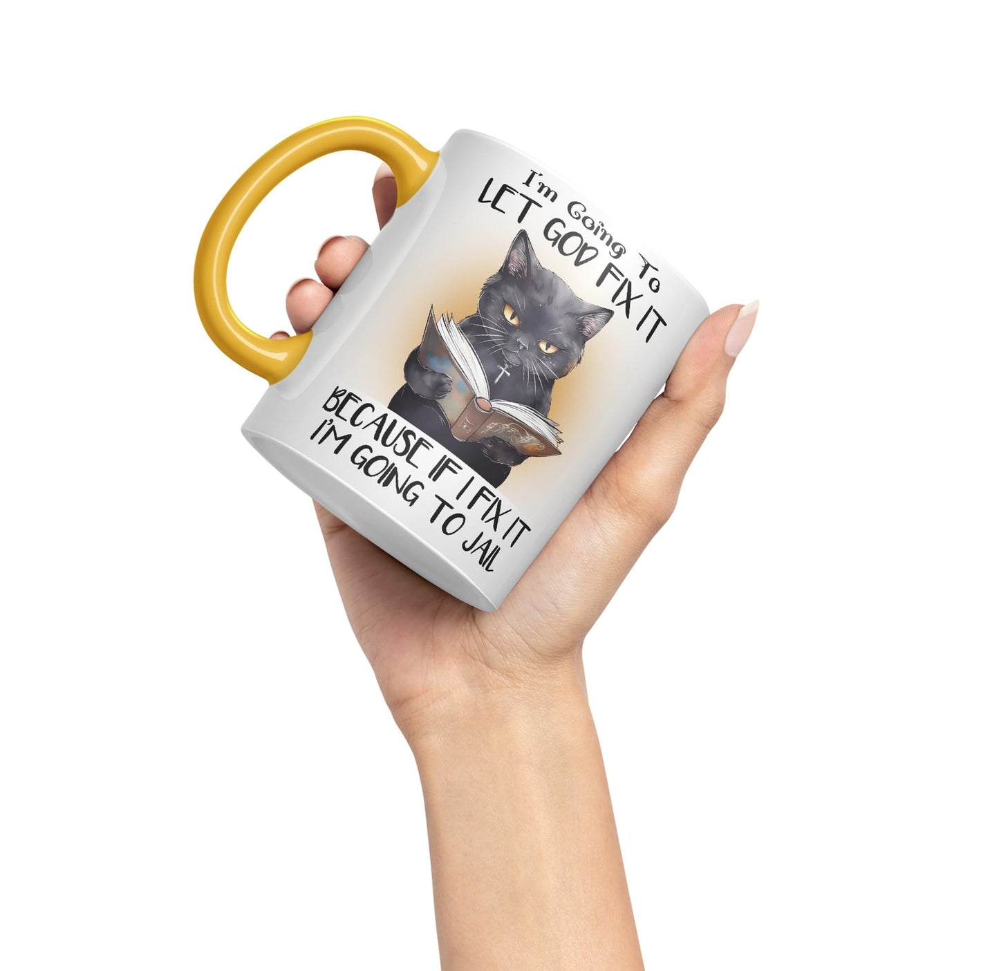 Vixar I'm Going to LET GOD FIX IT, Cats Sarcastic Joke Ceramic Coloured Mug Cup for Tea Coffee Hot Brew 330ml 11Oz