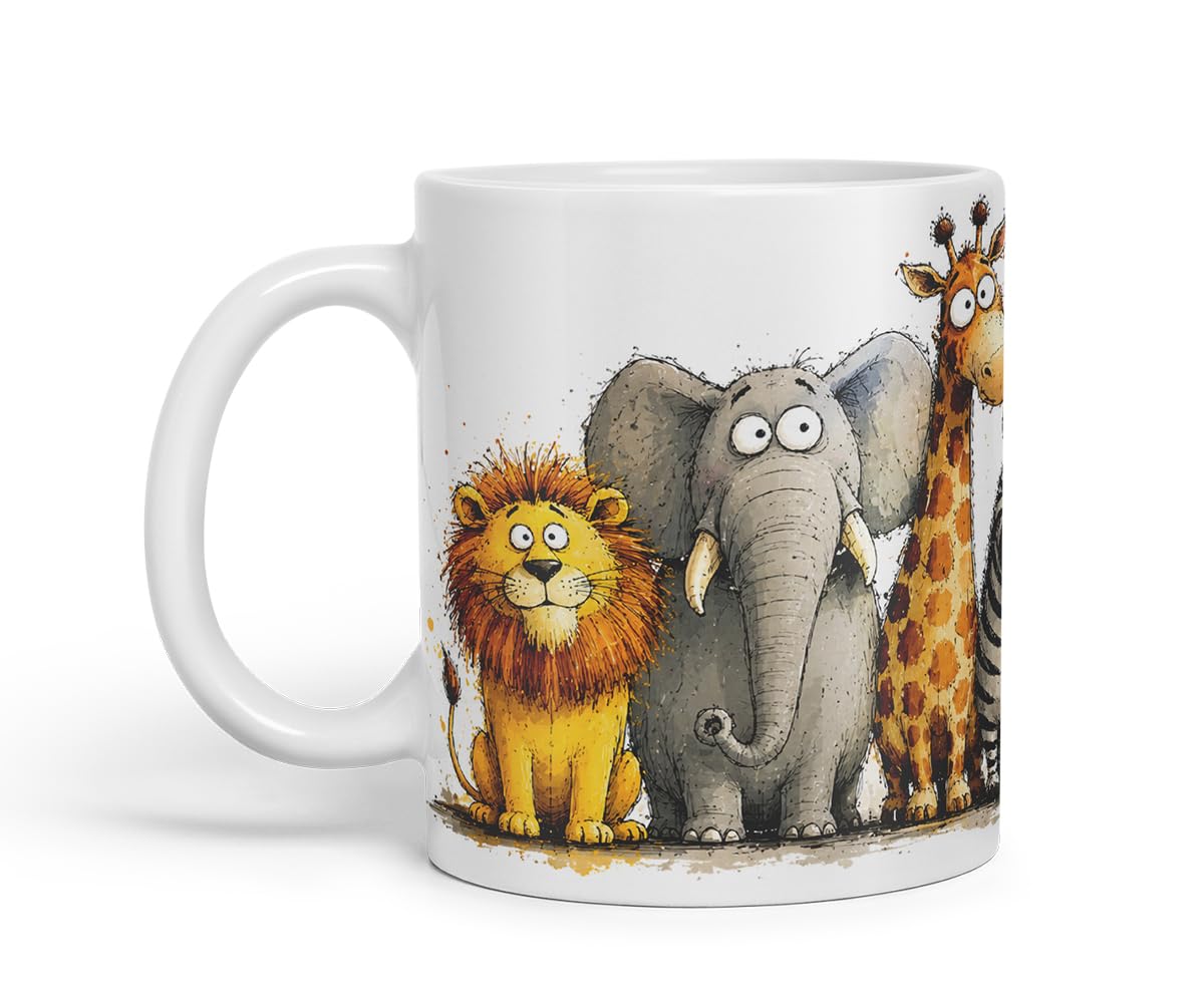 Vixar Funny Safari Animals Mug – Cute Safari Animals Coloured Ceramic Mug Cup Gift, 11oz (Black)