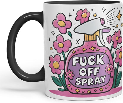 Vixar F** Off Spray – Coloured Ceramic Mug Cup Gift, 11oz (Black)