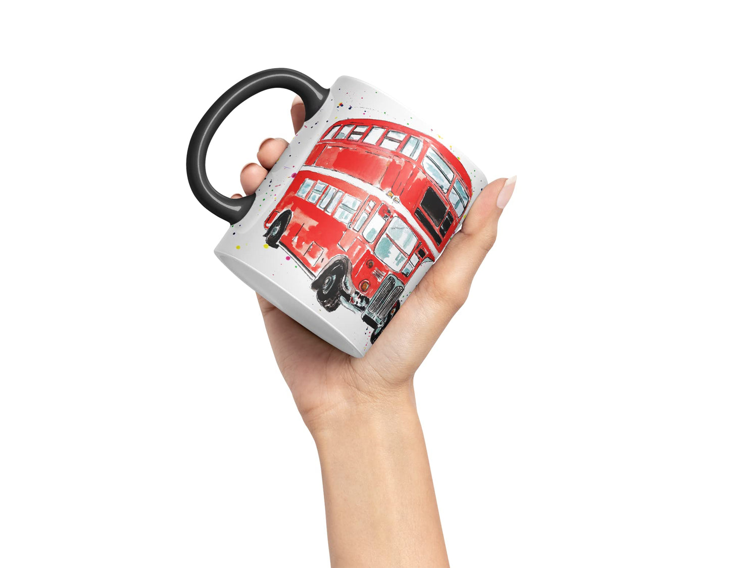 Vixar Bus Classic London Busses Red Watercolour Art Coloured Mug Cup Gift Birthday Work Office Tea Coffee