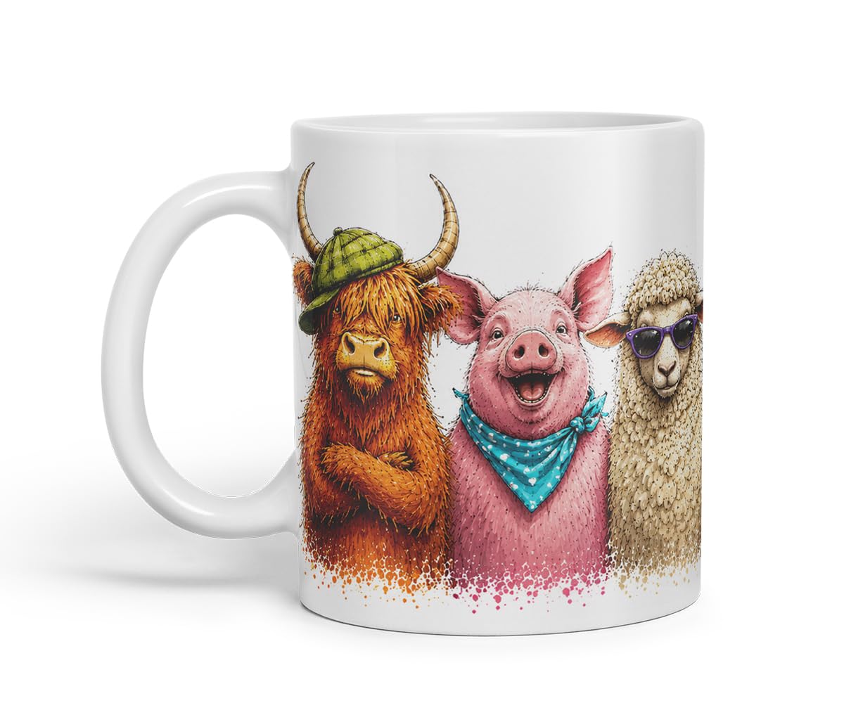 Vixar Funny Farm Animals Mug – Cute Farm Animal Coloured Ceramic Mug Cup Gift, 11oz (Black)