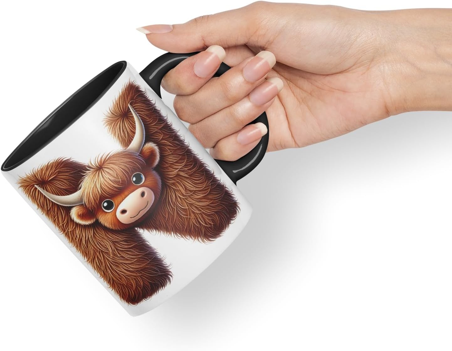 Highland Cow Alphabet Monogram Coloured Ceramic Cup Mug Letter N Rustic Farmhouse Animal Letter Gift V2 11oz (Black)
