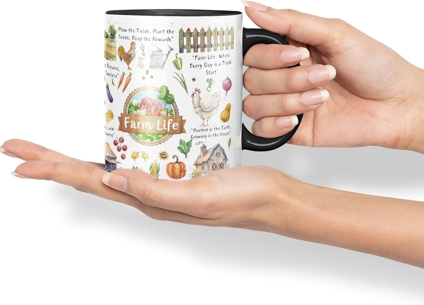 Vixar Down on The Farm Up with The Sun – Farm Life Coloured Mug Cup 11oz (Black)