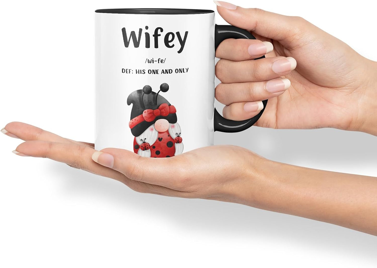 Vixar Wifey Definition Gnome Couple Mug – Coloured Ceramic Mug Cup Gift, 11oz (Black)