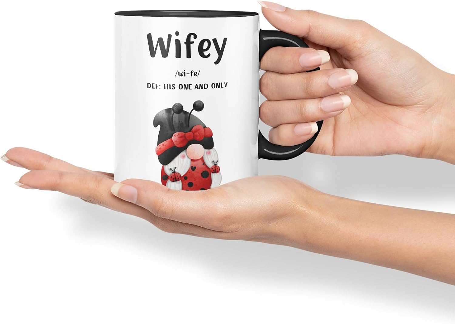 Vixar Wifey Definition Gnome Couple Mug – Coloured Ceramic Mug Cup Gift, 11oz (Black)