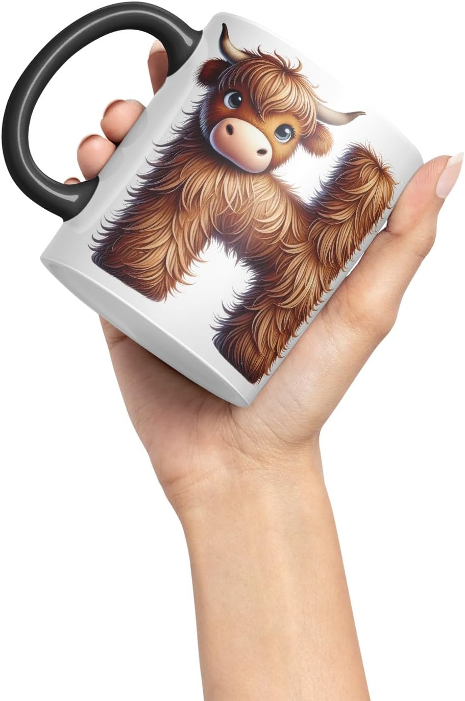 Highland Cow Alphabet Monogram Coloured Ceramic Cup Mug Letter H Rustic Farmhouse Animal Letter Gift V2 11oz (Black)