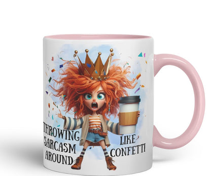 Vixar Throwing Sarcasm Like Confetti Sarcastic Girl Coloured Ceramic Mug Cup Gift 11oz (Black)
