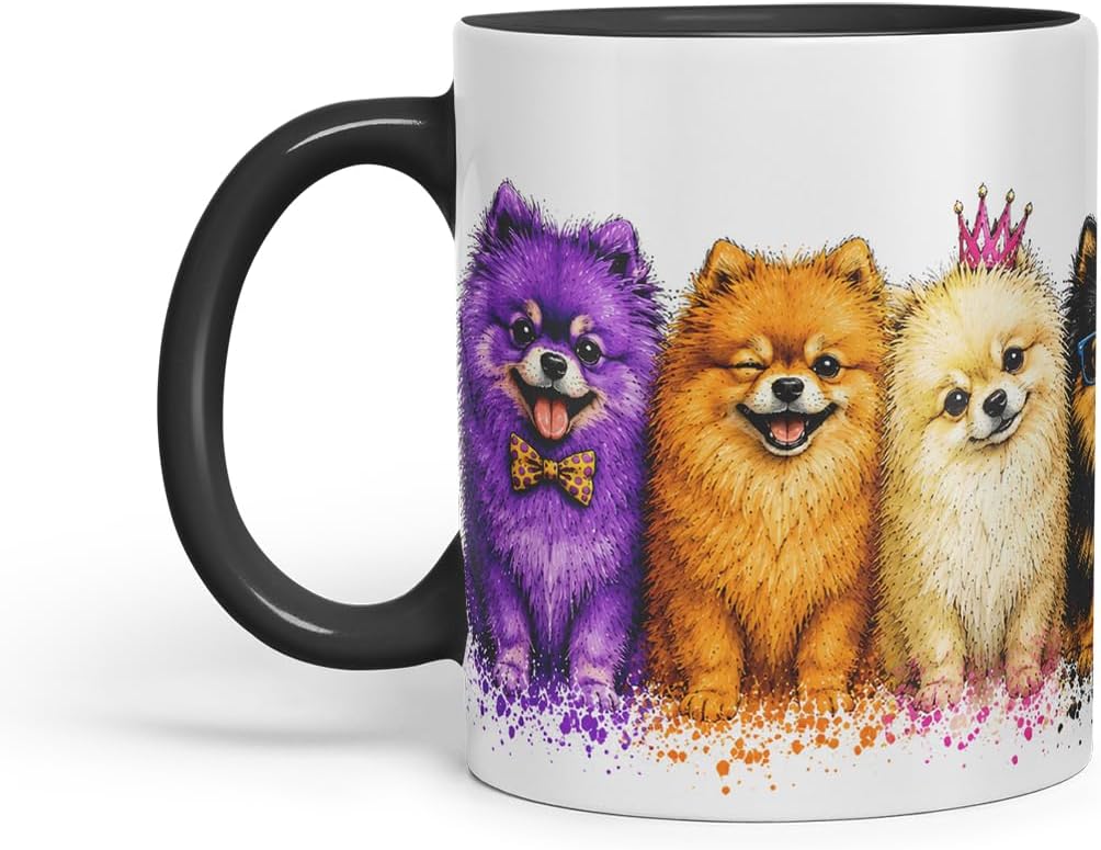 Vixar Pomeranian Dog Mug – Cute Pomeranian Dog Coloured Ceramic Mug Cup Gift, 11oz (Black)