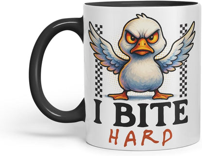 Vixar I Bite Hard Funny Seagull Mug – Coloured Ceramic Mug Cup Gift, 11oz (Black)