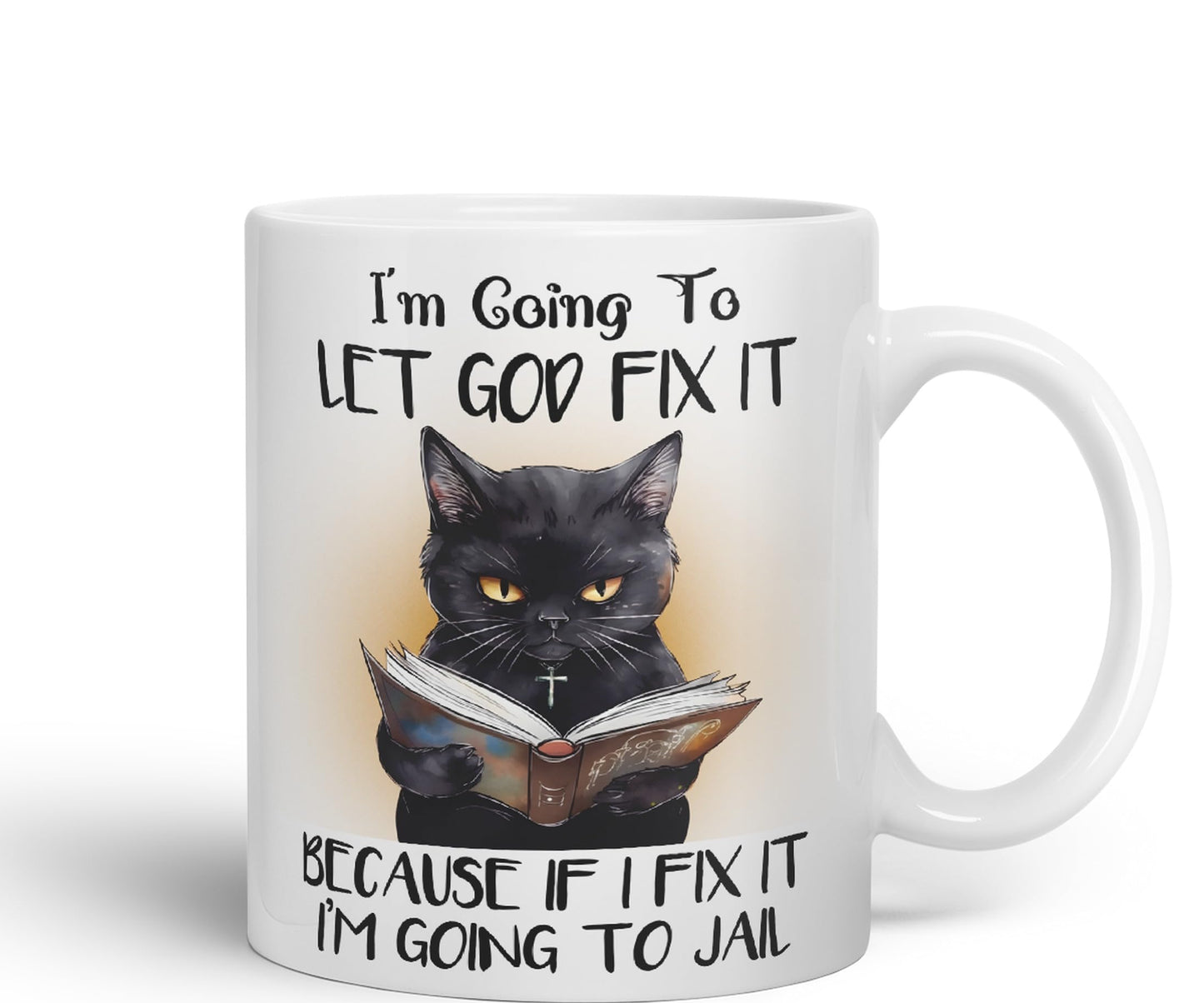 Vixar I'm Going to LET GOD FIX IT, Cats Sarcastic Joke Ceramic Coloured Mug Cup for Tea Coffee Hot Brew 330ml 11Oz