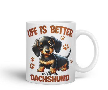 Vixar Life is Better with A Dachshund Dog Mug – Coloured Ceramic Mug Cup Gift, 11oz (Black)