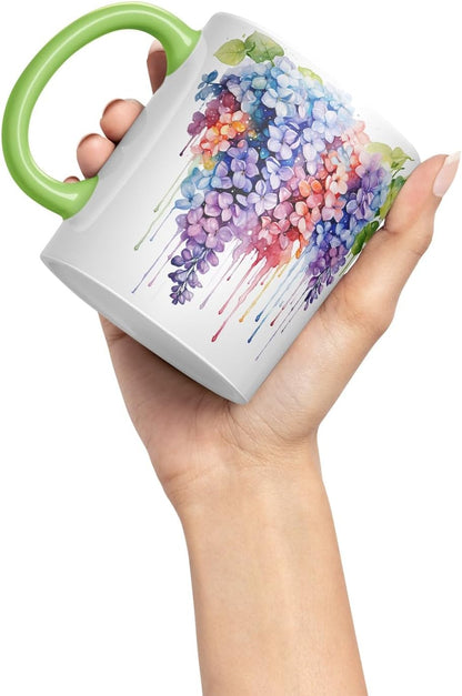 Vixar Lilac Spring Blossom Mug Coloured Ceramic Mug Cup Gift, 11oz (Light Green)