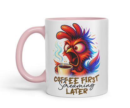 Vixar Coffee First Screaming Later Funny Chicken Mug – Coloured Ceramic Mug Cup Gift, 11oz (Black)