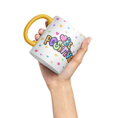 Vixar Be Positive herts Joke sarkasm Ceramic Coloured Mug Cup for Tea Coffee Hot Brew 330ml 11Oz Gift