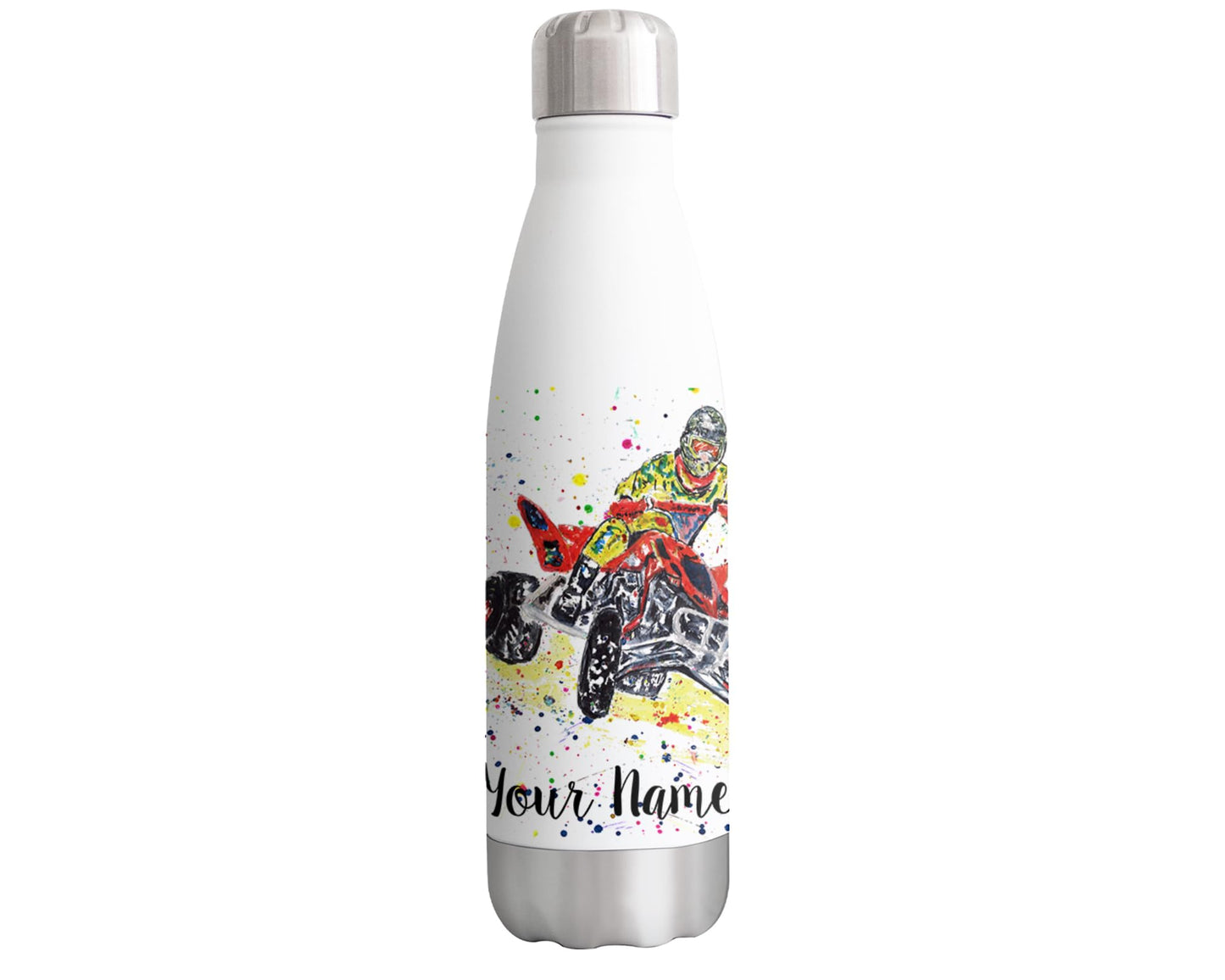 Vixar Quad Motor bike Personalised Custom Bottle with your Text/name motocross watercolour Bottle Double Wall Insulated Stainless Steel Sport Drinks 500ml