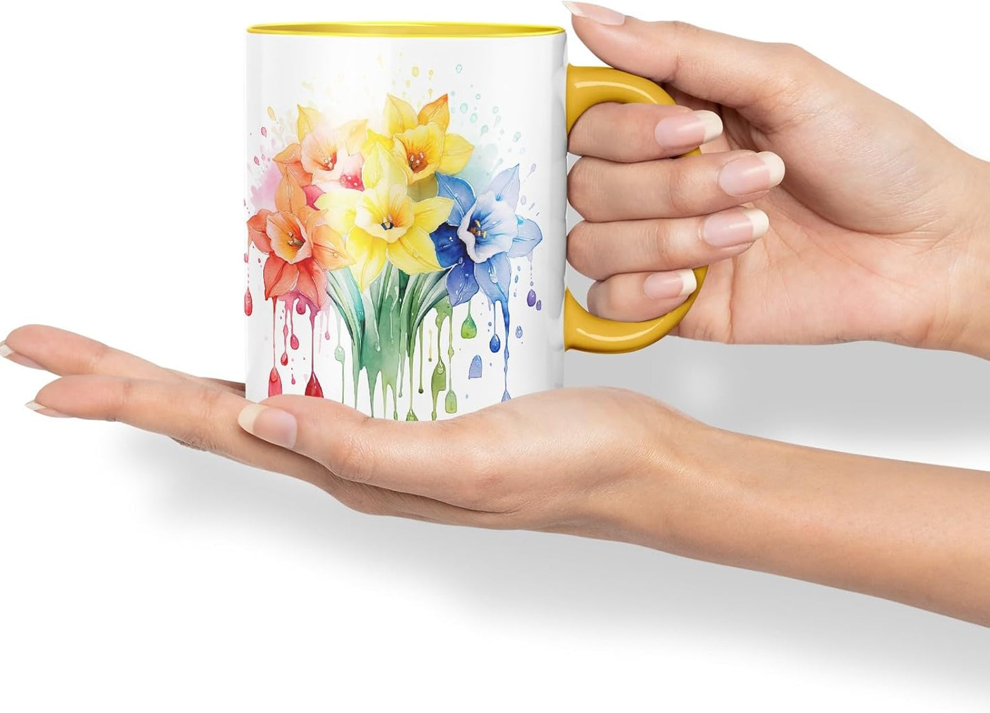 Vixar Daffodil Spring Flower Mug Coloured Ceramic Mug Cup Gift, 11oz (Gold Yellow)