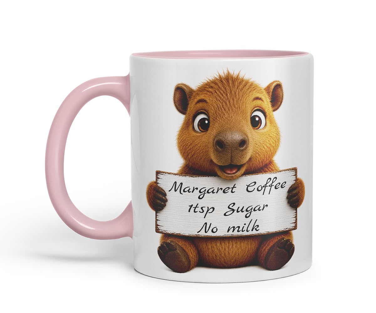 Vixar Personalised Cute Capybara Mug with Name or Custom Message – Cute Animal Coloured Ceramic Mug Cup Gift, 11oz (Black)