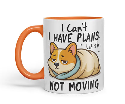 Vixar I Can't. I Have Plans. with Not Moving Corgi Dog Mug – Coloured Ceramic Mug Cup Gift, 11oz (Black)