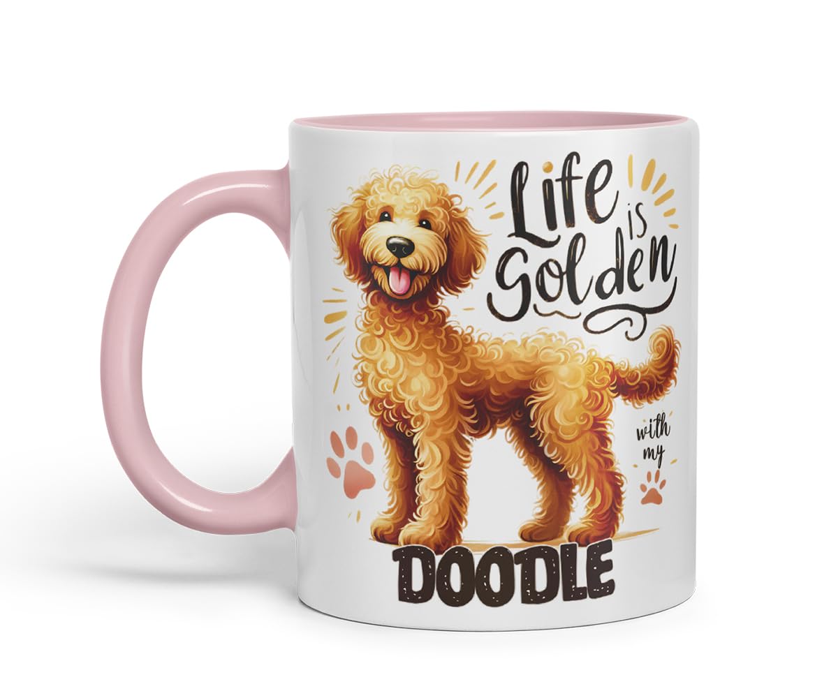 Vixar Life is Golden with My Doodle Dog Mug – Coloured Ceramic Mug Cup Gift, 11oz (Black)