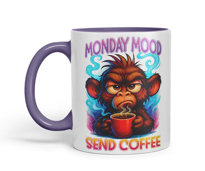 Vixar Monday Mood Send Coffee Funny Monkey Mug – Coloured Ceramic Mug Cup Gift, 11oz (Black)