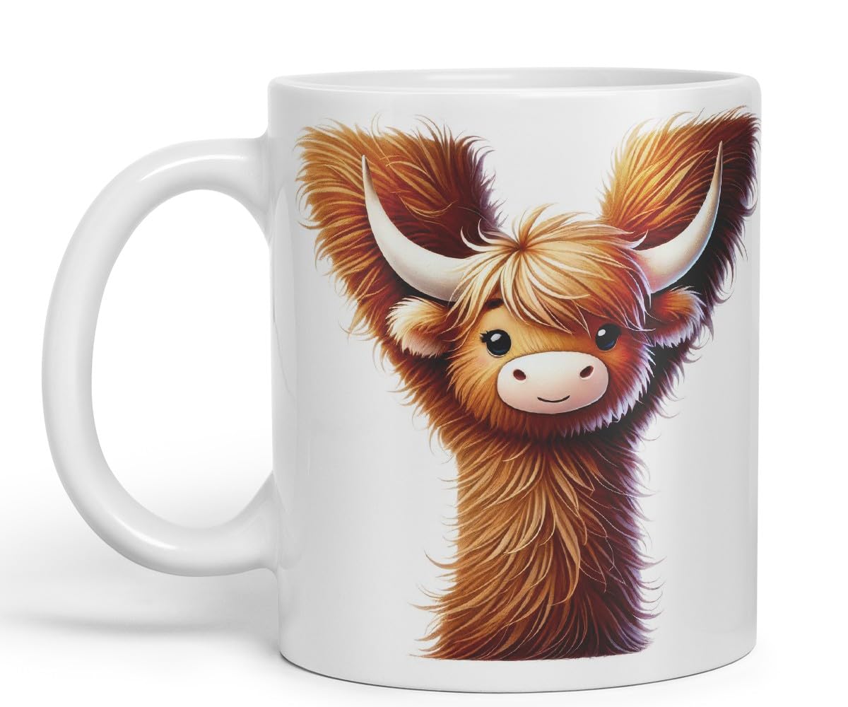 Highland Cow Alphabet Monogram Coloured Ceramic Cup Mug Letter Y Rustic Farmhouse Animal Letter Gift V2 11oz (Black)