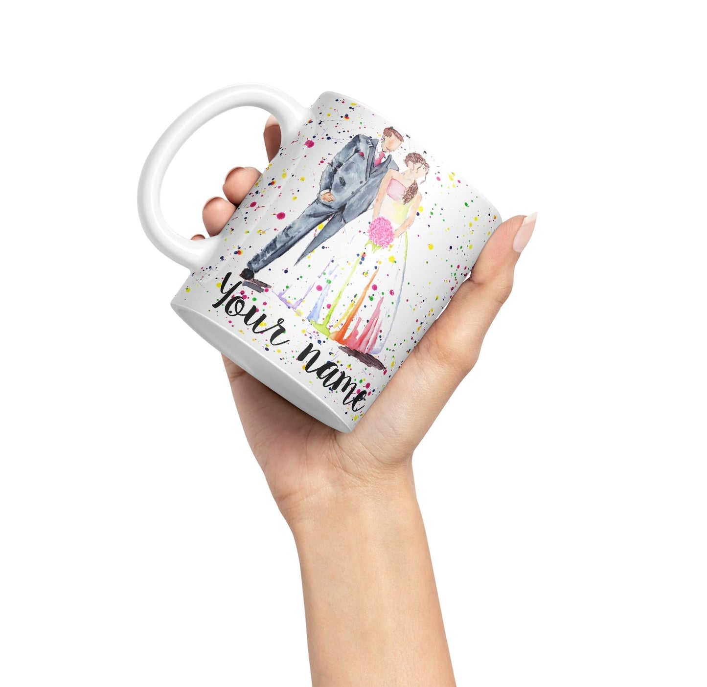 Vixar Personalised with Your Text Wedding Mr and Mrs Bride and Groom Art Coloured Ceramic Mug Cup Gift 330ml 11oz Custom Work Office Tea Coffee