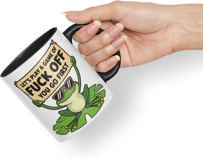 Vixar Let’s Play a Game of F*ck Off – You Go First – Coloured Ceramic Mug Cup Gift, 11oz (Black)