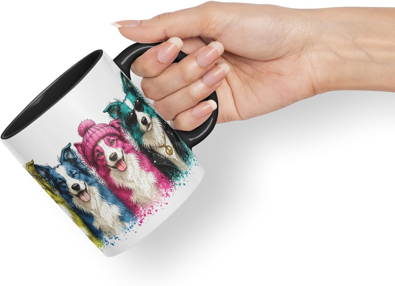 Vixar Border Collie Dog Mug – Cute Border Collie Coloured Ceramic Mug Cup Gift, 11oz (Black)