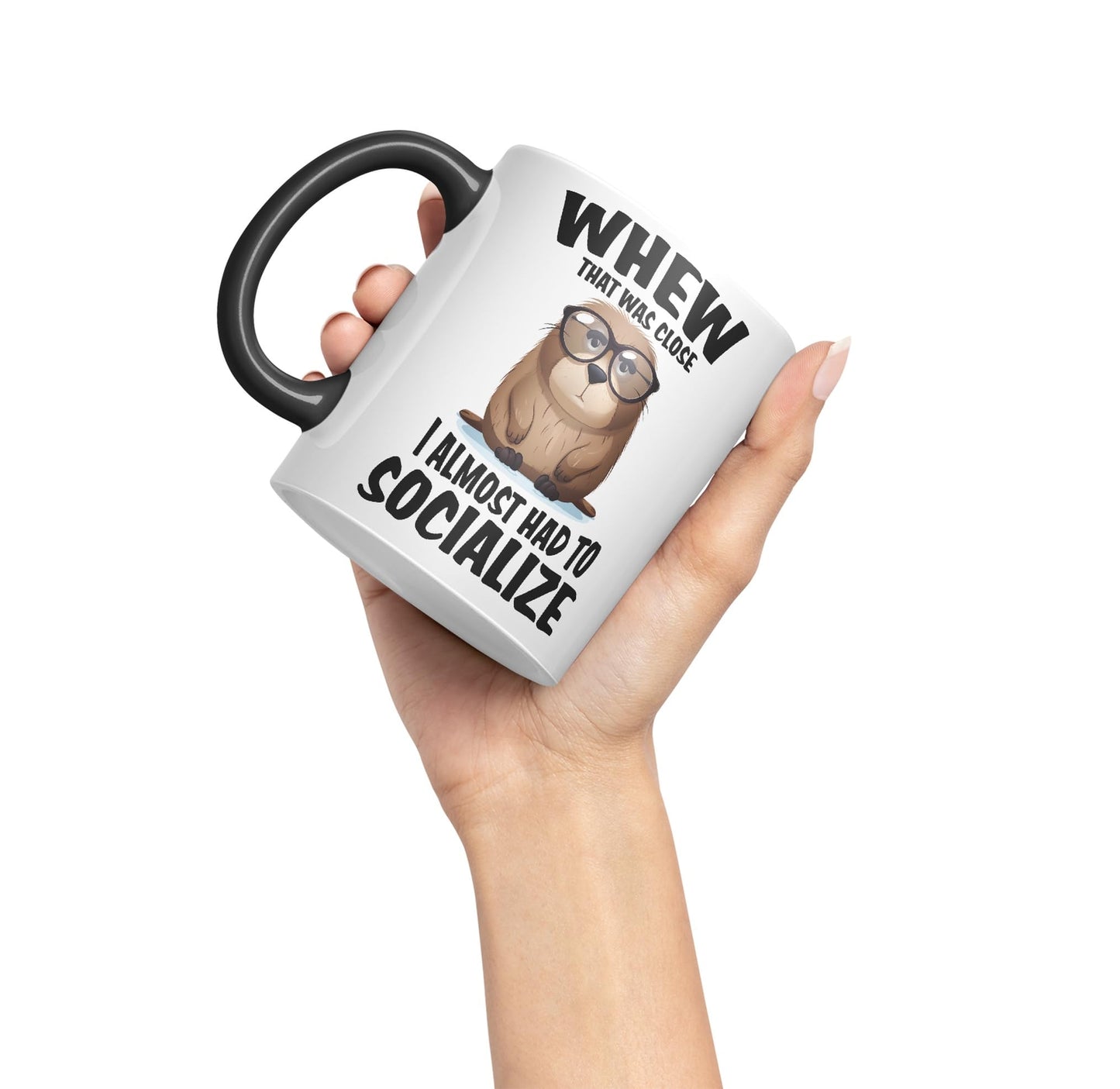 Whew That was Close A Almost had to Socialize Joke sarkasm Sarcastic Ceramic Coloured Mug Cup for Tea Coffee Hot Brew 330ml 11Oz Gift