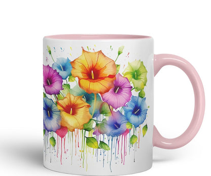 Vixar Morning Glory Climbing Flower Mug Coloured Ceramic Mug Cup Gift, 11oz (Light Green)