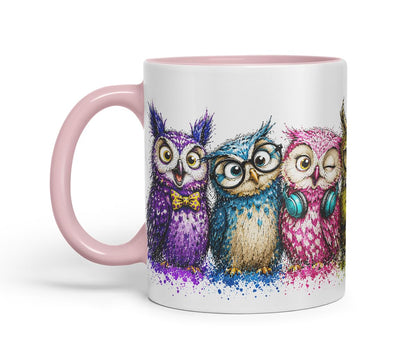 Vixar Owls Mug – Cute Owls Coloured Ceramic Mug Cup Gift, 11oz (Black)