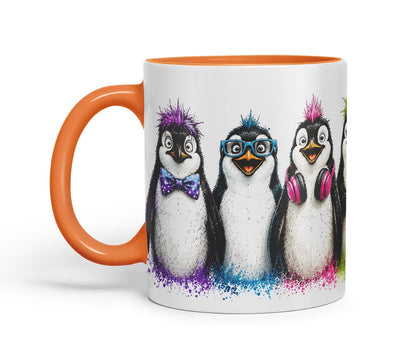 Penguin Mug – Cute Penguins Coloured Ceramic Mug Cup Gift, 11oz (Black)